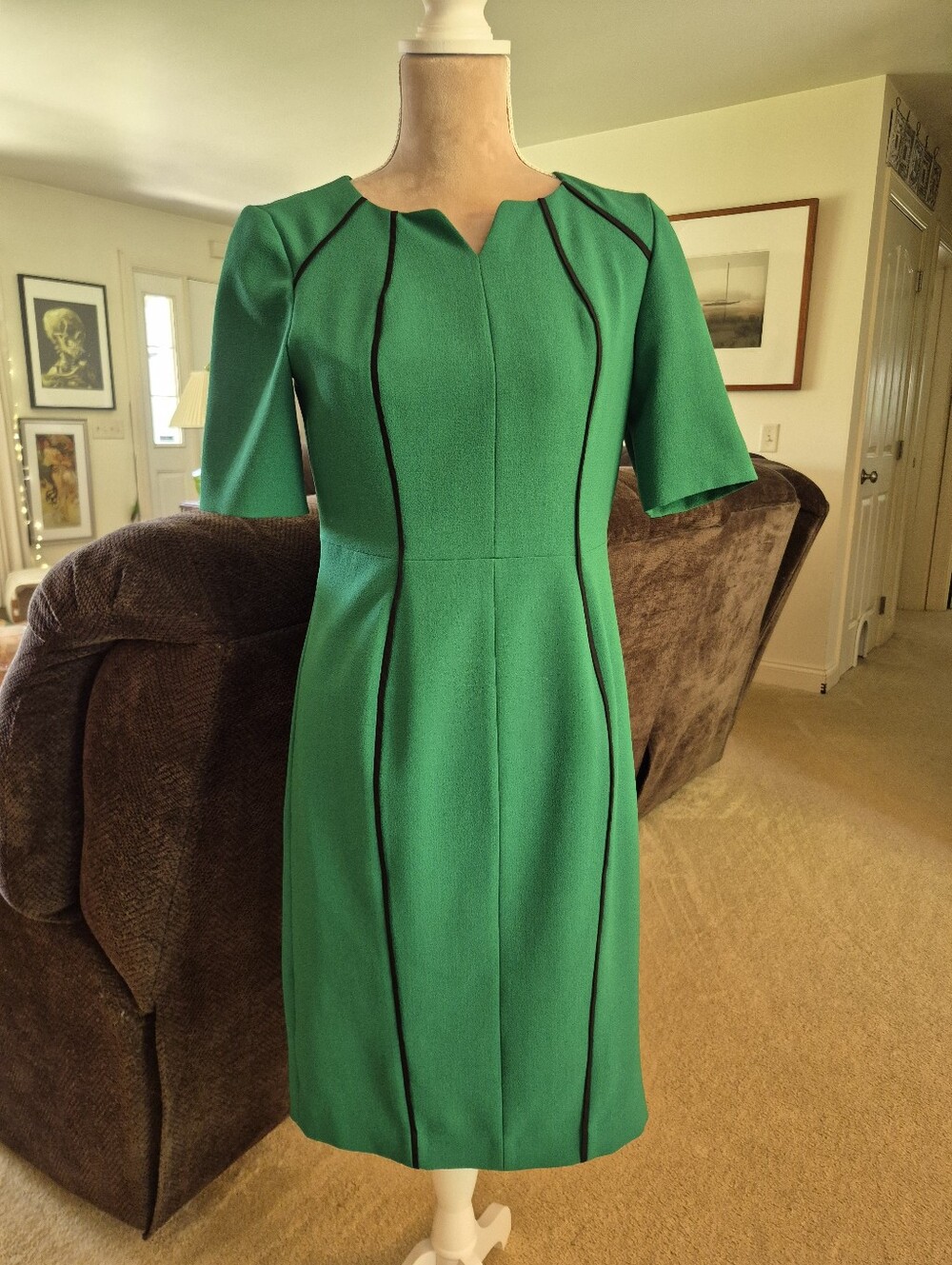 NWOT Anne Klein Green Sheath Dress with Black Stripe Size 4